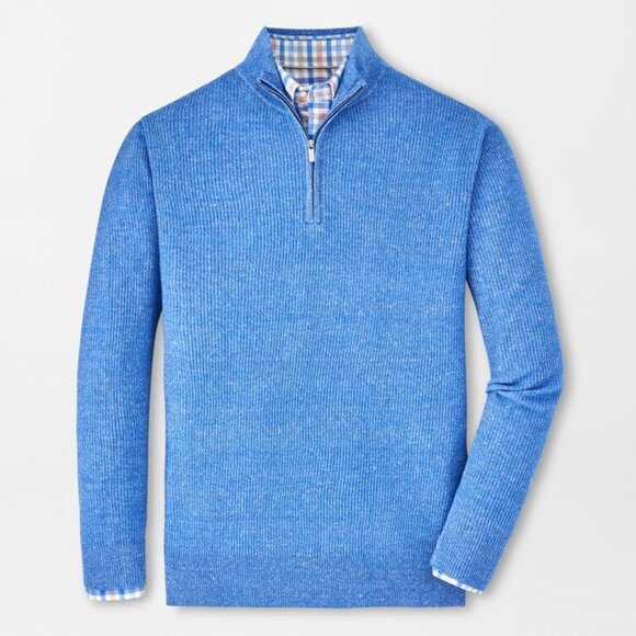 $295 NWT Peter Millar Harbour Cashmere Linen Quarter Zip Sweater Cashmere/Linen